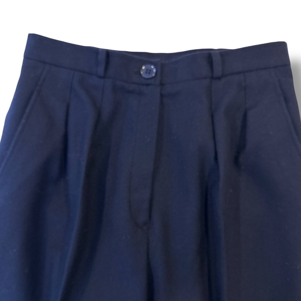 Bay Ridge‎ Hunt Club Wool Pants Petite 28" Waist Navy Vintage Pleated High Rise